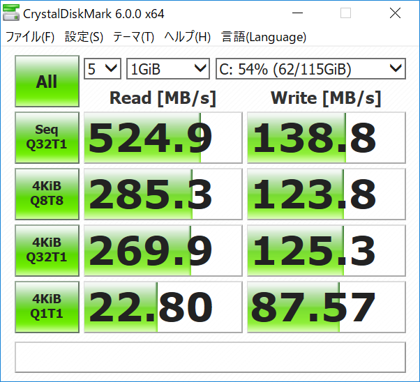 富士通 LIFEBOOK WU2/C2 SSDのデータ転送速度