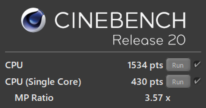 CINEBENCH R20のテスト結果