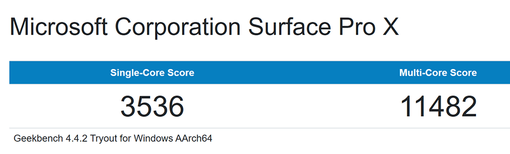 Geekbench 4：シングル：3536、マルチ：11482