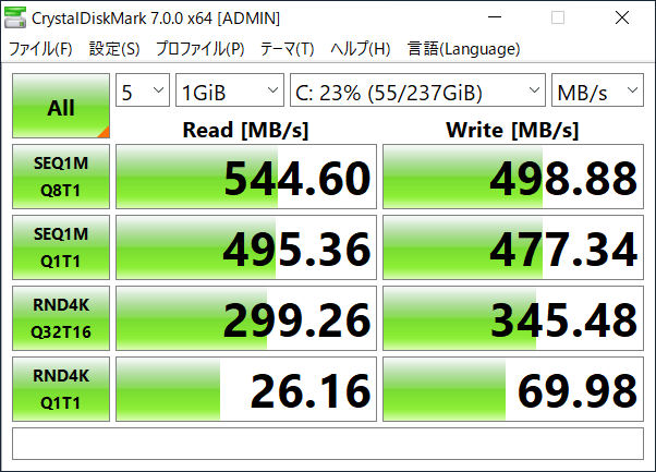 mouse X5のストレージ転送速度