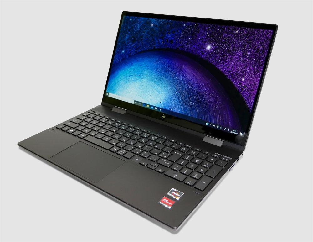 HP　ENVY x360 15（AMD）の外観。斜め上からのカッコいいアングル