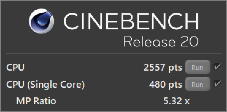  CINEBENCH R20のテスト結果