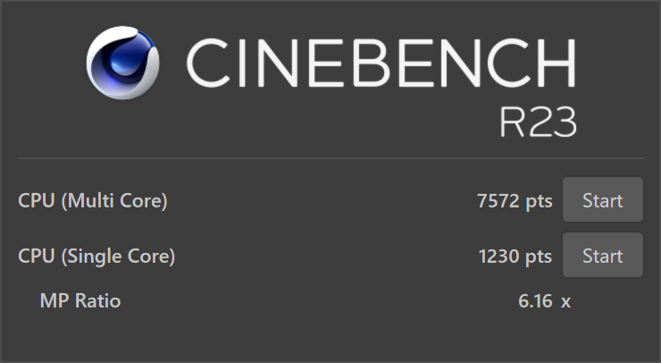  CINEBENCH R23のテスト結果