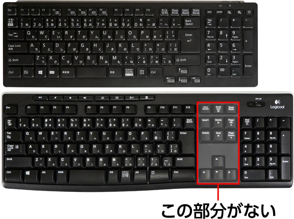 一般的なデスクトップPC用キーボードとの比較