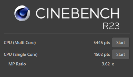  CINEBENCH R23のテスト結果