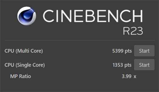  CINEBENCH R20のテスト結果