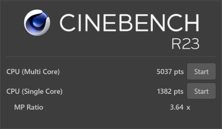  raytrek X4-TのCINEBENCH R23スコア