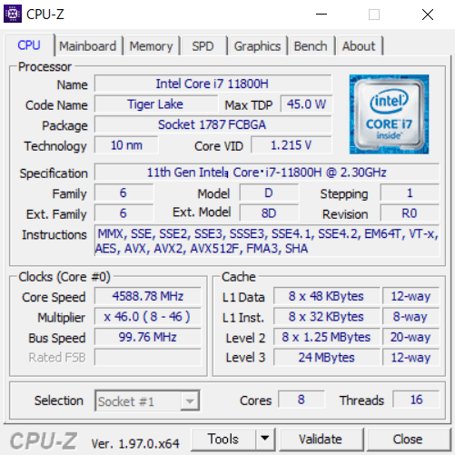  GALLERIA UL7C-R36、UL7C-R37のCPU-Z情報