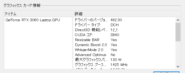  GALLERIA UL7C-R36のNVIDIA GeForce RTX 3060（6GB）の最大グラフィックスパワー