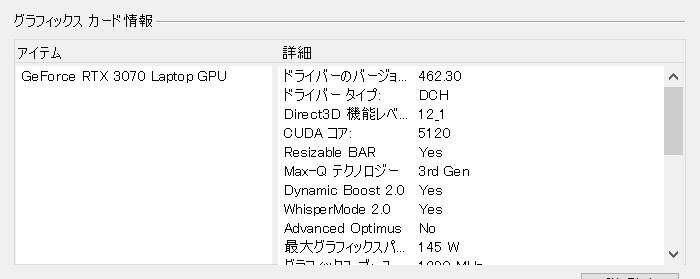  GALLERIA UL7C-R37のNVIDIA GeForce RTX 3070（8GB）の最大グラフィックスパワー