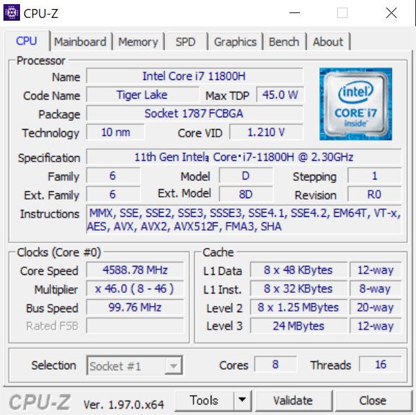  OMEN 17のCPU-Z情報