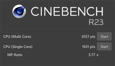  VAIO SX14のCINEBENCH R23スコア