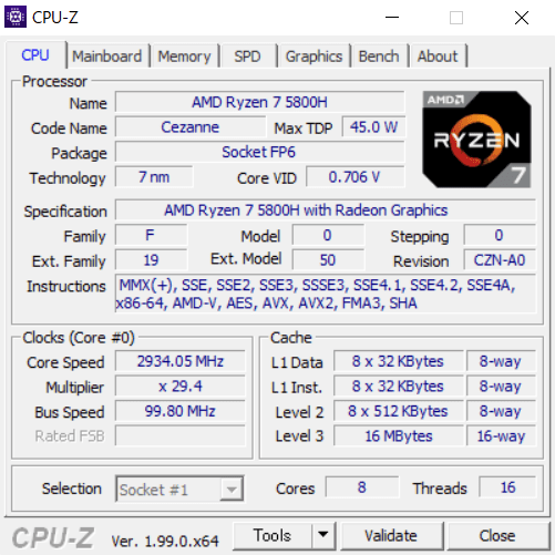  GALLERIA XL7R-R36のCPU-Z情報