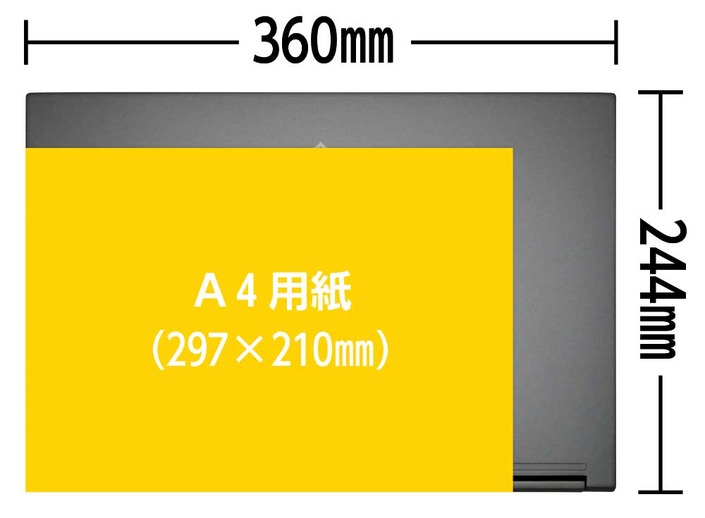 A4用紙とGALLERIA XL7R-R36の大きさの比較