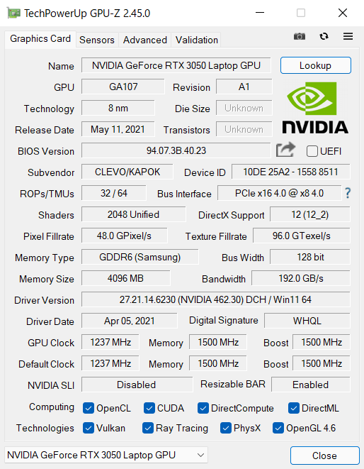  G-Tune P5-RTのGPU-Z情報