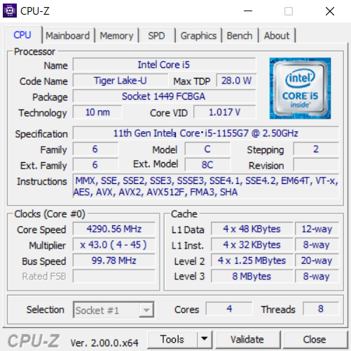  LAVIE NEXTREME CarbonのCPU-Z情報