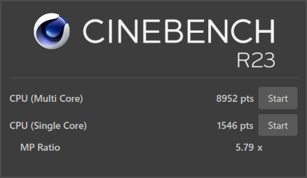  dynabook RZのCINEBENCH R23スコア