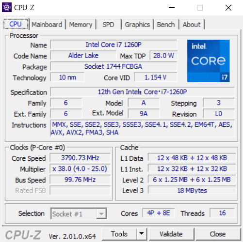  dynabook GZ/HVのCPU-Z情報