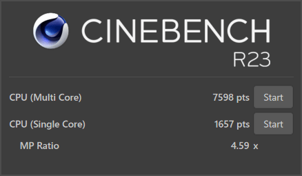  DAIV 4PのCINEBENCH R23スコア