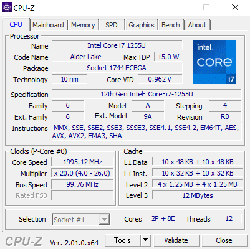  HP Spectre x360 14-efのCPU-Z情報