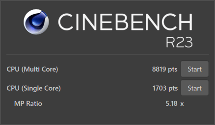  VAIO SX12（2022年7月発売モデル）のCINEBENCH R23スコア