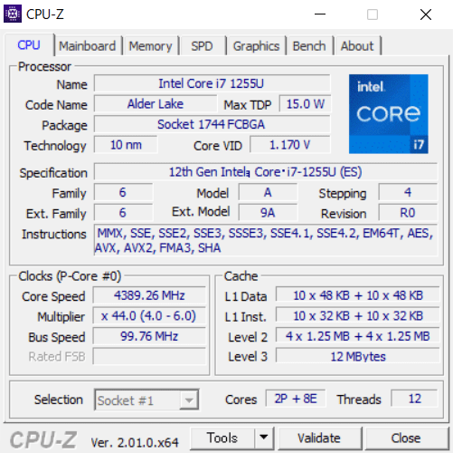  LIFEBOOK WU-X/G2のCPU-Z情報