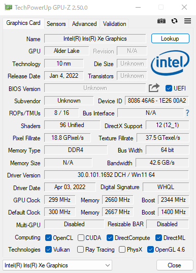  LIFEBOOK WA3/G2のGPU-Z情報