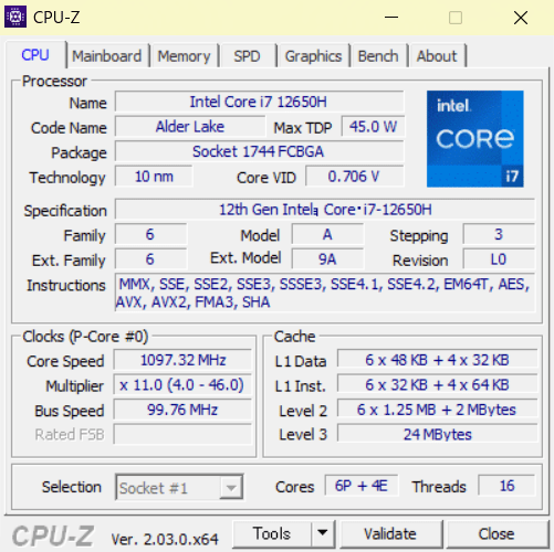 mouse K5-I7GM5BK-AのCPU-Z情報