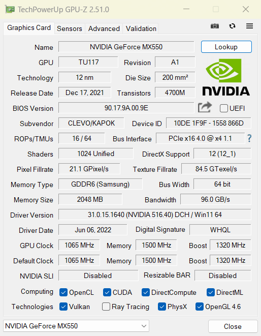 mouse K5-I7GM5BK-AのGPU-Z情報