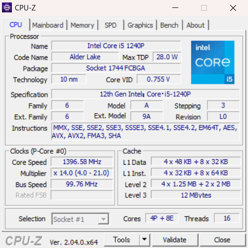 dynabook CZ/MVのCPU-Z情報