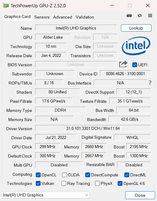  dynabook CZ/MVのGPU-Z情報