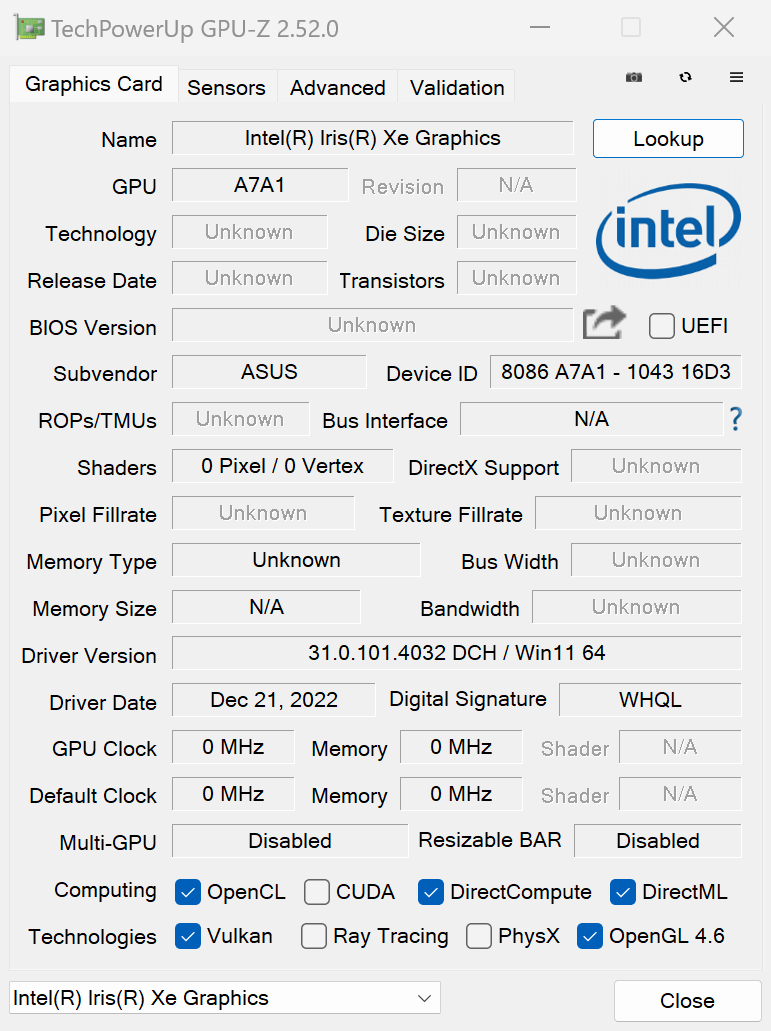  Zenbook S 13 OLED UX5304VAのGPU-Z情報