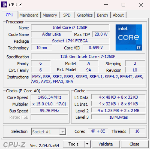 VAIO SX12 ファインレッドのCPU-Z情報