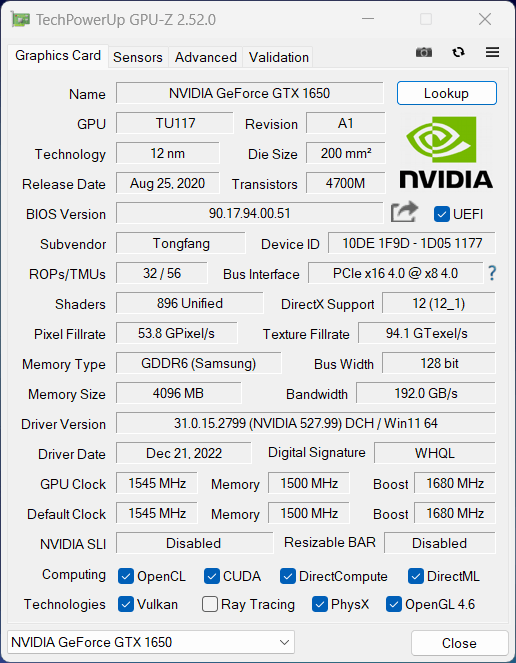  GALLERIA RL5R-G165-5のGPU-Z情報