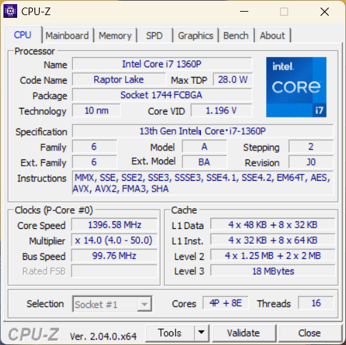 DAIV Z4-I7I01SR-AのCPU-Z情報