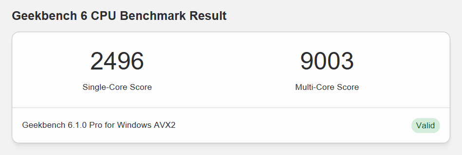 VAIO F16のGeekbench 6スコア