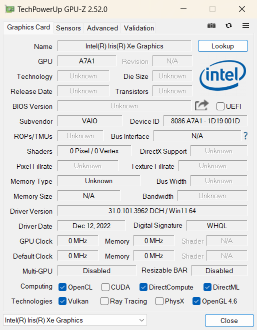  VAIO F16のGPU-Z情報