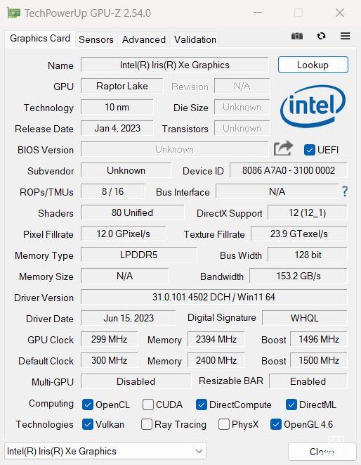  dynabook GZ/HWのGPU-Z情報