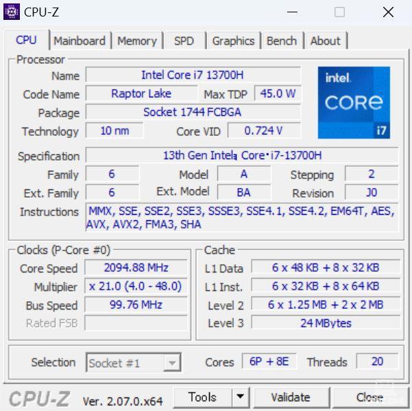 raytrek R6-RLのCPU-Z情報