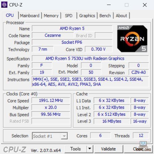 HP 15-fcのCPU-Z情報