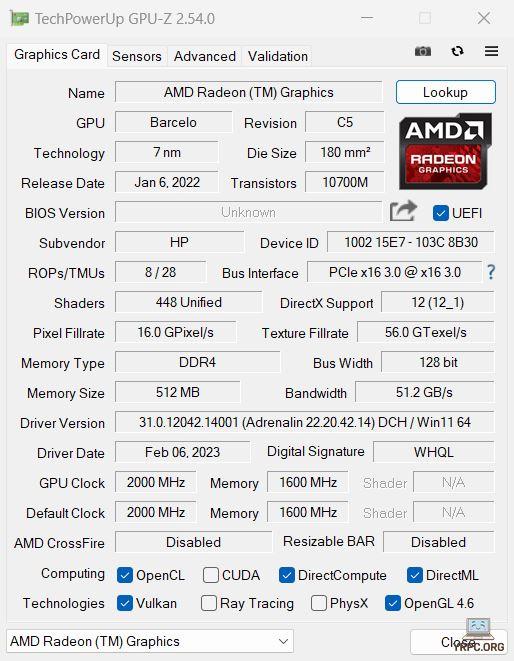  HP 15-fcのGPU-Z情報