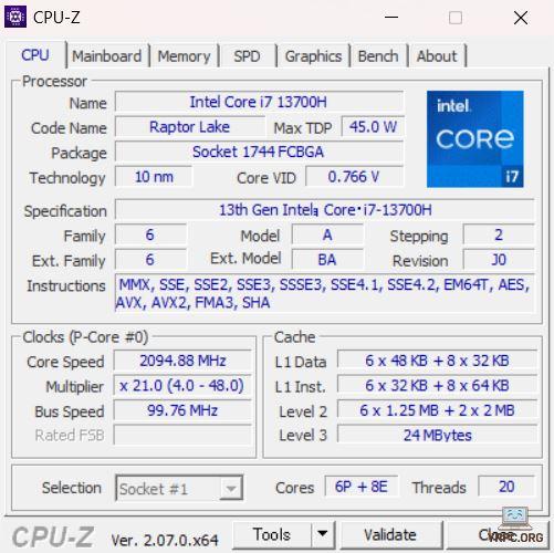 G-Tune P6-I7G60BK-AのCPU-Z情報