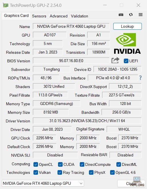  G-Tune P6-I7G60BK-AのGPU-Z情報