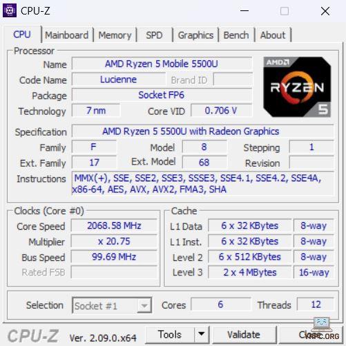 LIFEBOOK WAA/J1のCPU-Z情報