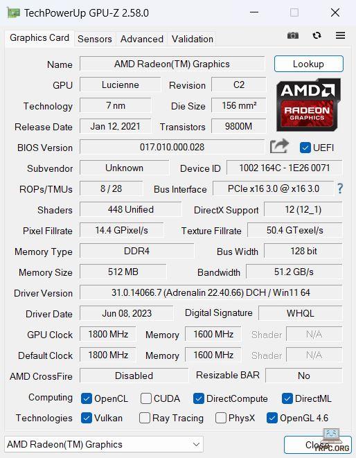  LIFEBOOK WAA/J1のGPU-Z情報