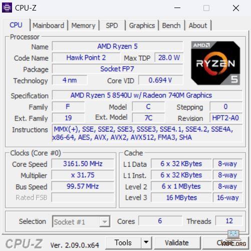 Inspiron 14（2024年モデル）のCPU-Z情報