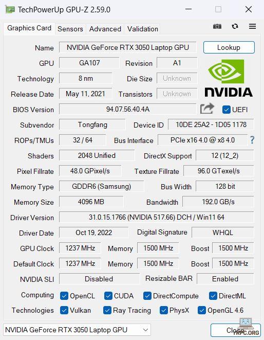  GALLERIA RL5C-R35-5NのGPU-Z情報