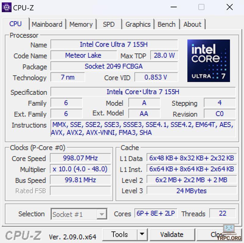 HP Spectre x360 14-euのCPU-Z情報