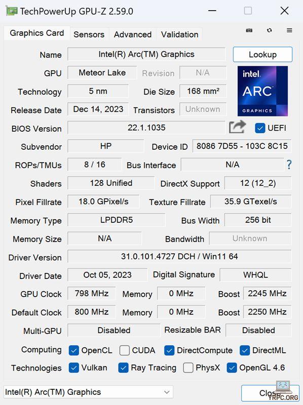  HP Spectre x360 14-euのGPU-Z情報