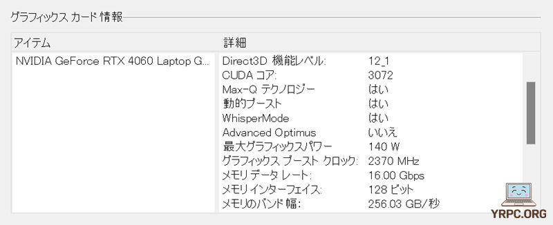  G-Tune E5-I9G60BK-AのNVIDIA GeForce RTX 4060 Laptop GPUの最大グラフィックスパワー